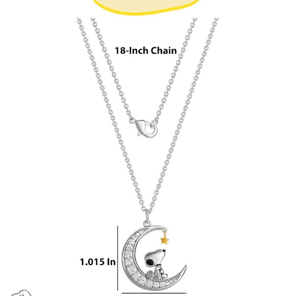 Women's Snoopy Necklace Brass 18-Inch Cubic Zirconia Moon Star Gift - Picture 4 of 6